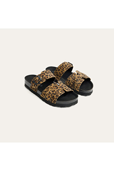 Mudo Women's Leopard Patterned Strappy Leather Slippers