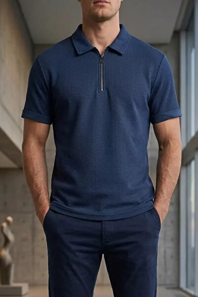 TOZLU Polo Collar Zippered Slim Fit Men's T-Shirt