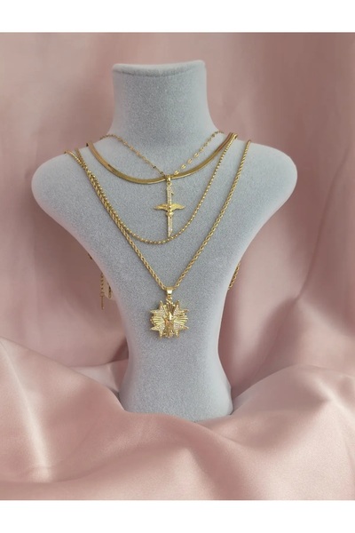 Glamluxe Gold Renk Çelik Çoklu Zincir Işıltılı Kutup Yıldızı Madalyon ve Kılı...