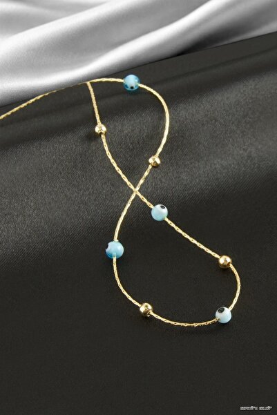 ZERO LAND Spt-Gld Nazar Glass Bead Chain (185542) Necklace Yellow