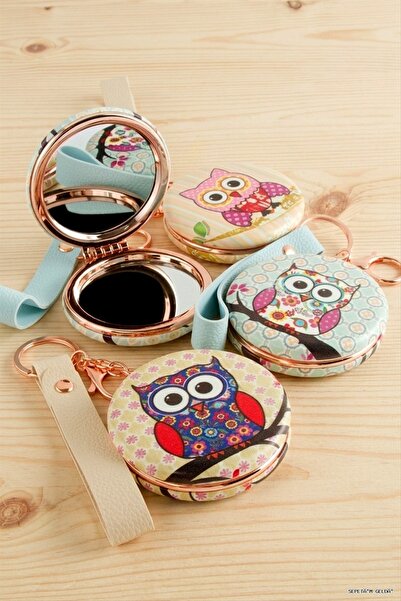 ZERO LAND Spt-Gld Owl Patterned Round Hand Mirror (190604) Keychain Ebruli