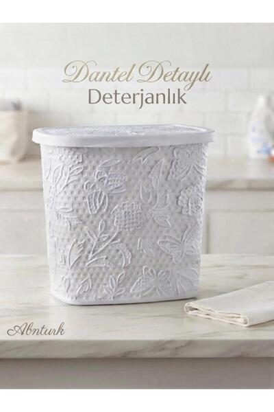 abnturk Dantel Detaylı Beyaz Renk Şık Görünümlü Plastik Deterjanlık