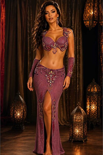 Diamonds_Outfits Costum de dans oriental mov, lucrat manual – Set de dans ori...