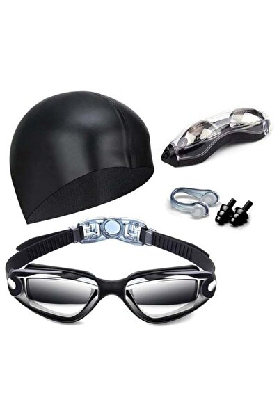 Generic Buytory Black Swimming Goggles & Silicone Swim Cap Set for Adults | C...