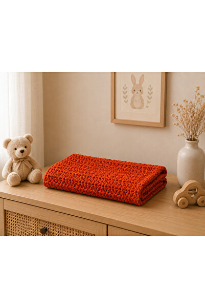 Generic Brand Hand Knitted Velvet Baby Blanket Orange Soft Textured 75X91 cm