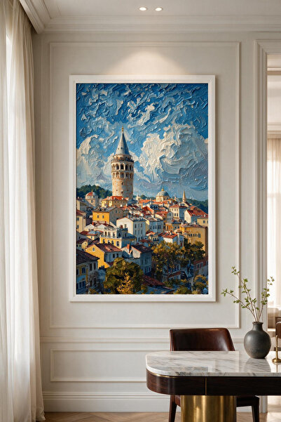 ARTAN GALLERY Galata Kulesi Kadife Tablo 40 mm Çerçeveli Yağlı Boya Görünümlü...