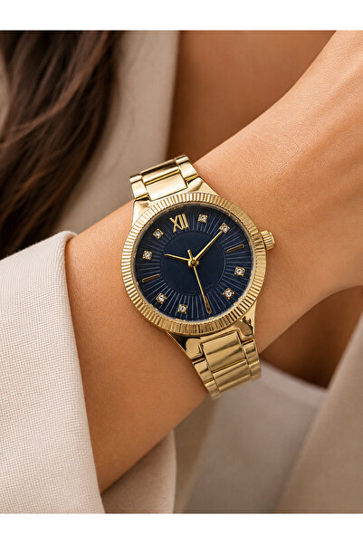 Weluxa Women's Wristwatch Gold Color Navy Blue Dial Casual and Stylish Combin...