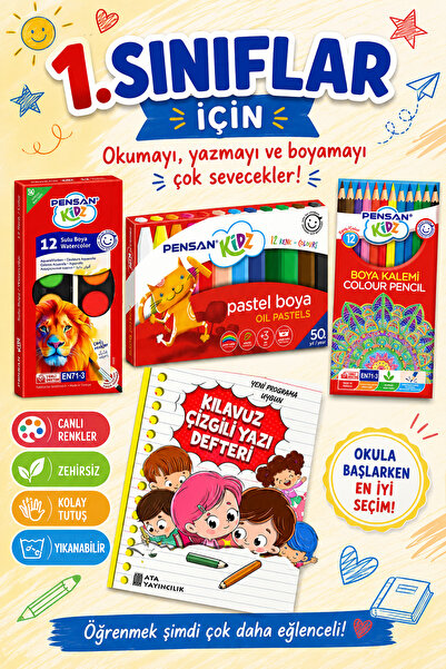 Ata Yayıncılık 1. Set de papetărie Class Pensan - Caiet de scris cu linii ghi...