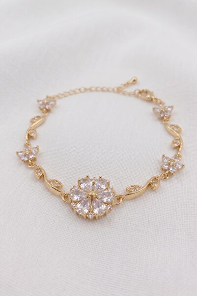 özgül takı ve tasarım Flower Model Zircon Stone Gold Color Stainless Steel Wo...