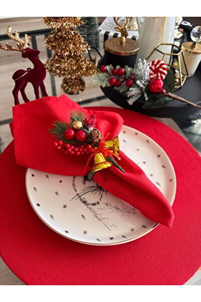 Ayd Home 10 Pieces of Red Gold Floral 2 Pine Tree Napkin Ring Buckle Christma...