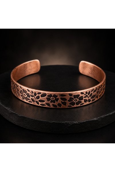 Store Floral Patterned Pure Copper Women's Bracelet – Adjustable Cuff Bracelet