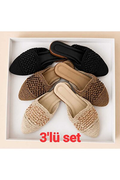 MY STİL MODA 3'lü Paket Kadın Günlük Terlik Çeyiz Bohça Gelin Ev Misafir Dışa...