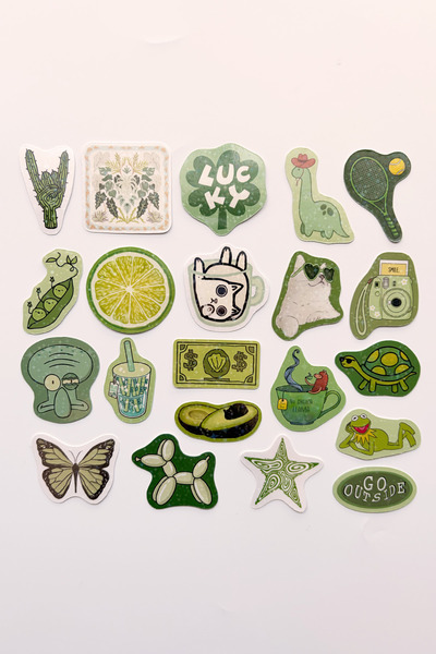 Baprile Green Color Themed Hologram Stickers 21 Pieces Sticker Pack Waterproof Laptop Thermos Phone Sticker Set