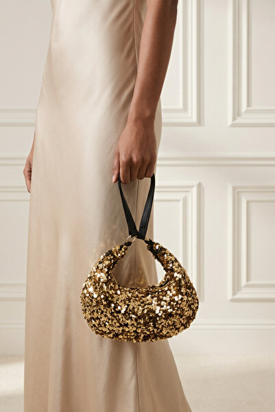 Berlesi Gold Sequined Baguette Evening Dress Bag