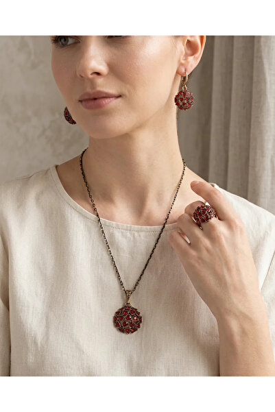 Dorvina Bronze Women Copper Womenjewelry Set Red Stone Honeycomb Vintage Neck...