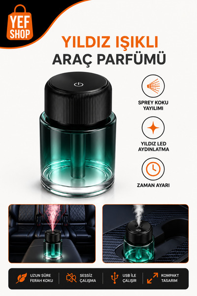 YEF SHOP Mini Araç İçi Otomatik Koku Difüzörü 160 ml – LED Işıklı Araç Parfümü