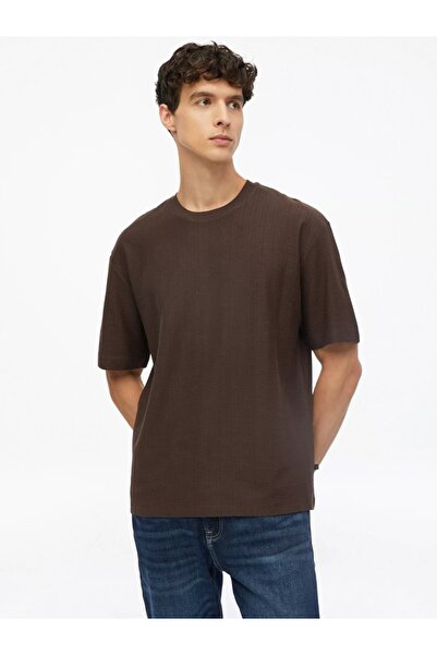 s.Oliver Tricou bărbătesc, guler rotund, bumbac, croială lejeră, maro închis