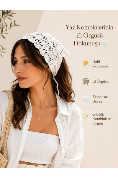 NEHOLİA Women's Crochet Triangle Bandana White Lace Hair Accessory Clothing Combination
