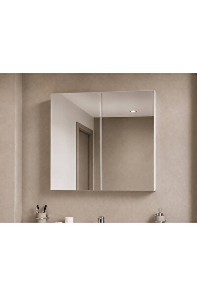 Demezler Home Modern Aynalı Banyo Üst Dolabı 77x60x15 cm Duvara Monte Beyaz B...