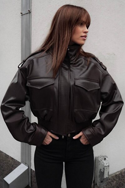 gm giyimarket New Season Premium Women's Zra Oversize Stand Collar Epaulet Cr...