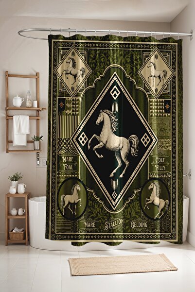 EVPANYA Bathroom Curtain, Green Horse Themed Patterned Shower Curtain, Bathtu...
