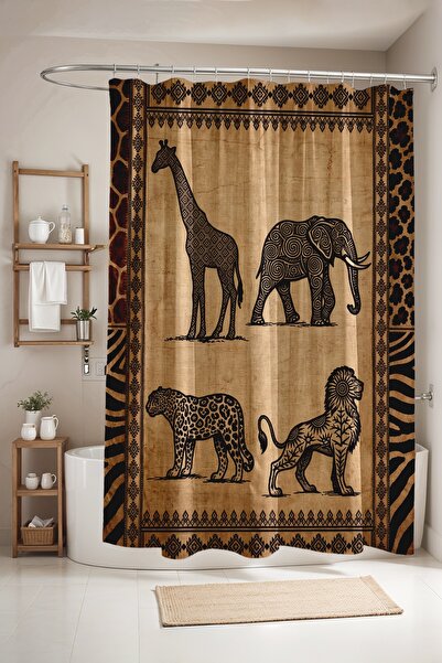EVPANYA Bathroom Curtain, Drawing African Animals Patterned Shower Curtain, B...