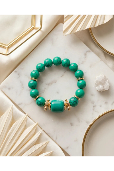 Dorvina Green Jasper Natural Stone 316L Steel Gold Detailed Antique Design Wo...