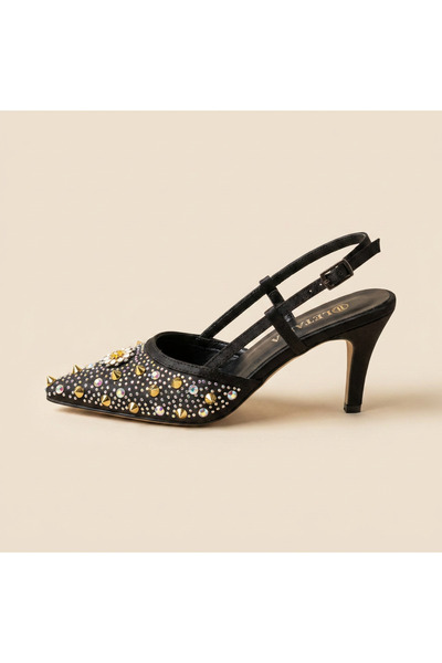 Letafia Astral Hologram Stone Satin Heeled Shoes