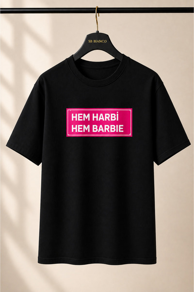 SB BİANCO Hem Harbi Hem Barbie Printed Oversized Unisex Premium Cotton T-Shir...