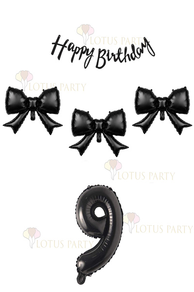LOTUS PARTY 3 Pieces of Black Bow Balloons, 1 Piece of Black Number Balloon, ...