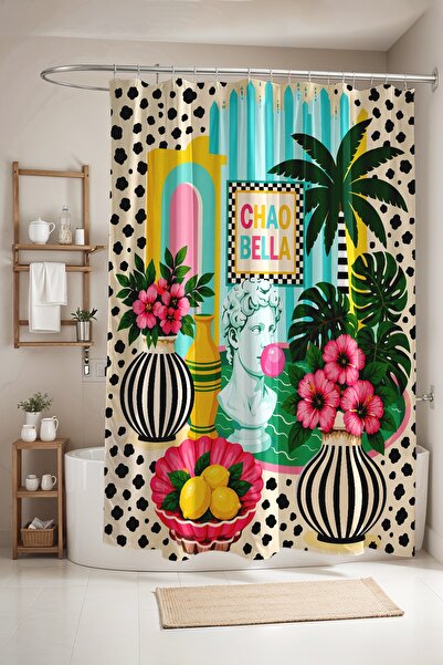 EVPANYA Bathroom Curtain,Greek Statue and Flower Pots Pattern Shower Curtain,...