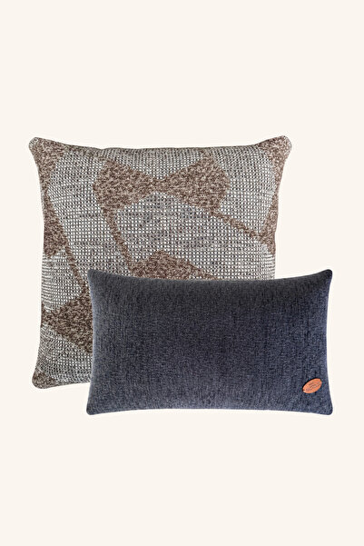 Maison Pactole Navy Blue Brown Patterned Padded 2-Piece Throw Pillow Set