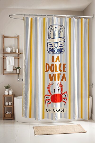 EVPANYA Bathroom Curtain, Sardine and Crab Patterned Shower Curtain, Bathtub ...