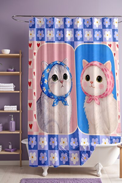 EVPANYA Bathroom Curtain, Cats Patterned Shower Curtain with Small Shawl, Bat...
