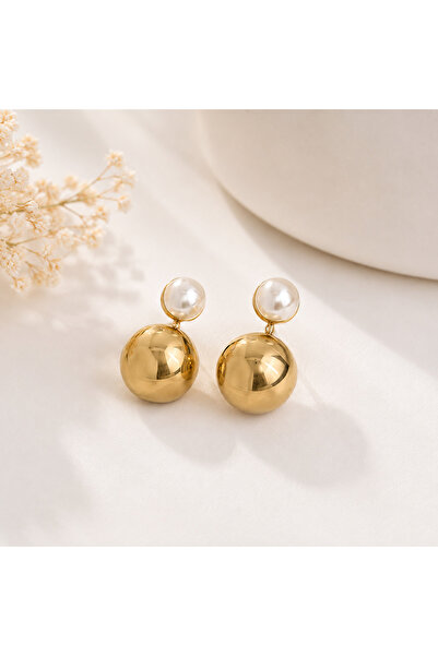Archhazel Jewelery Gold Pearl Detailed Dangle Ball Earrings