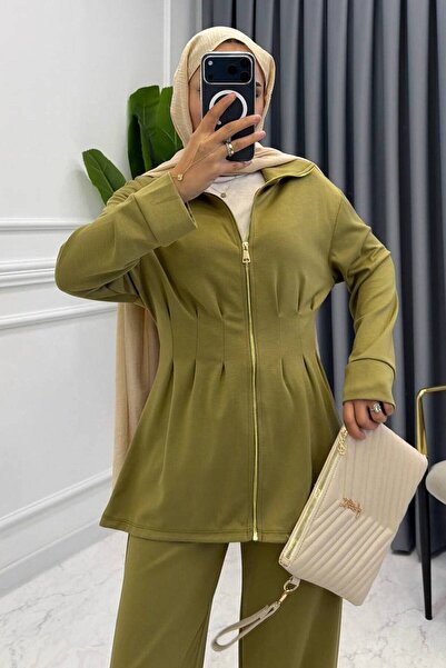 Balenbi Set modal pentru femei, cu croială oversize, talie plisată și fermoar...