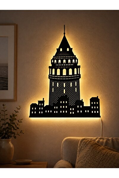 STUDYO YORA Galata Kulesi LED Işıklı Ahşap Tablo | 6mm Kalın MDF Backlit Duva...
