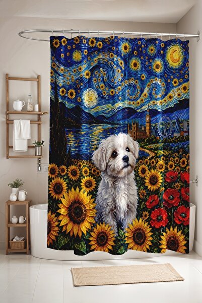 EVPANYA Bathroom Curtain, Sunflower and Dog Pattern Shower Curtain, Bathtub C...