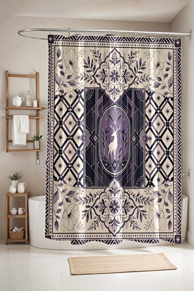 EVPANYA Bathroom Curtain, Purple Deer and Flower Patterned Shower Curtain, Ba...