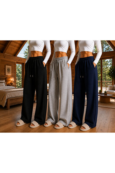 Generic Brand 3 Pieces Trend Alert Women's Sweatpants (Black-Grey-Navy Blue)
