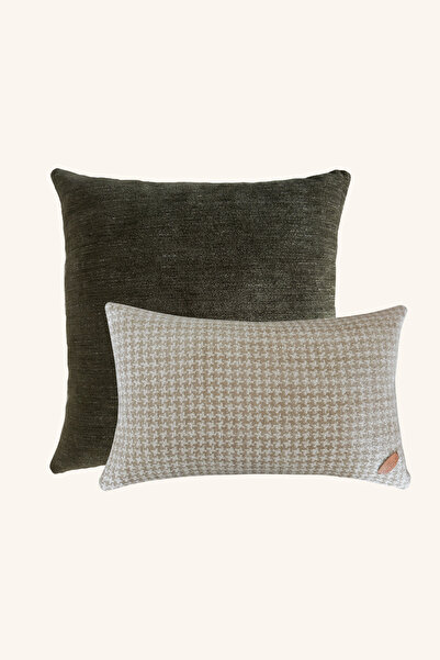 Maison Pactole Green Houndstooth Patterned Padded 2-Piece Throw Pillow Set