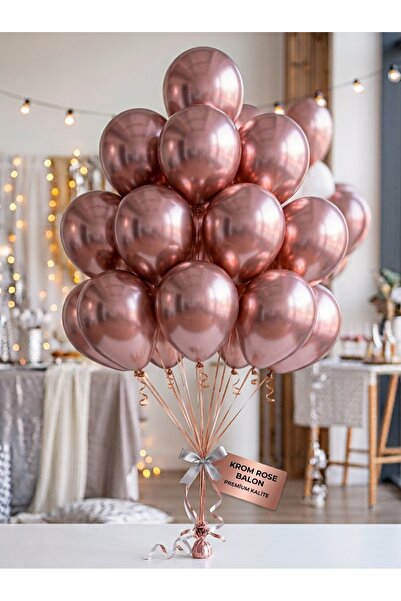Genel Markalar 100 Adet Rose Gold Krom Balon - Doğum Günü, Nişan ve Parti Süs...