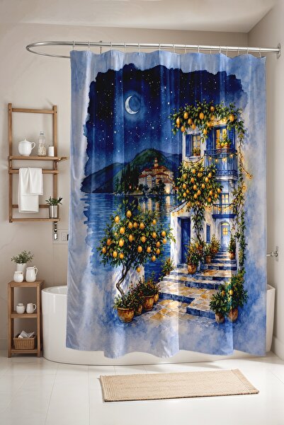 EVPANYA Bathroom Curtain, Night Lemon Garden House Patterned Shower Curtain, ...