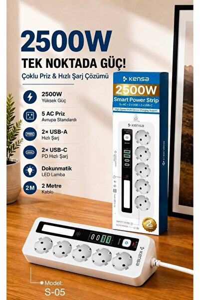 trend gsm 5 Prizli 2500W Akıllı Güç Led Güvenli Şarj Yüksek Güçlü Akım Koruma...