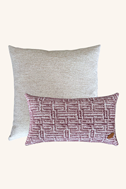 Maison Pactole Pink Ecru Striped Patterned 2-Piece Filled Throw Pillow Set