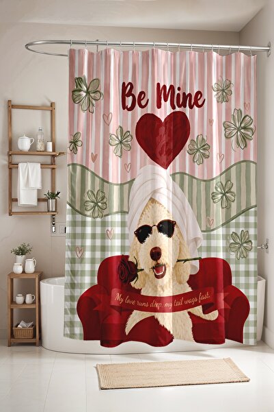 EVPANYA Bathroom Curtain, Romantic Dog Pattern Shower Curtain, Bathtub Curtai...