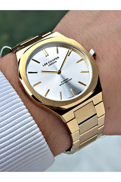 Lee Cooper Special Design Gold Color 5 Atm Slim Case Steel Band Men's Wristwa...