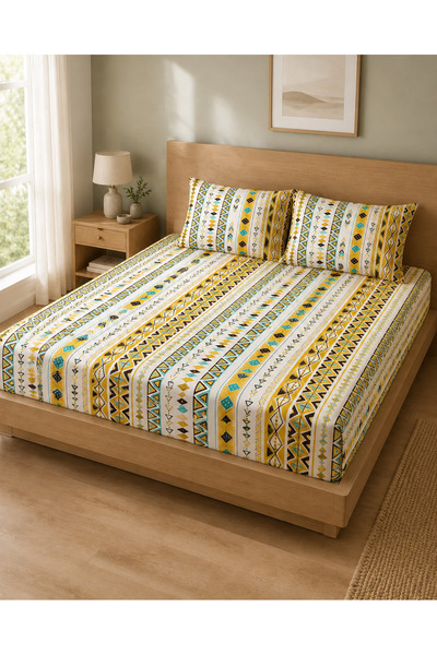 H&F Trendline King Size Double Elastic Sheet Set 180X200X30 Cm, 2 Zippered 50...