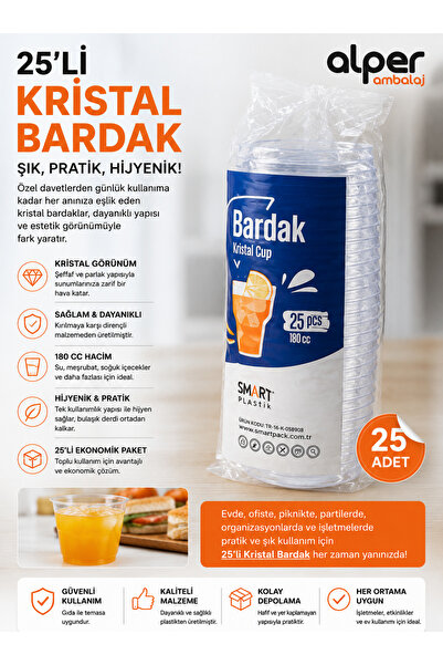 Genel Markalar Kristal Lüx Plastik Bardak 25 Adet