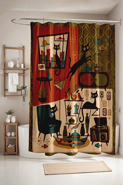 EVPANYA Bathroom Curtain, Home Cats Patterned Shower Curtain, Bathtub Curtain...